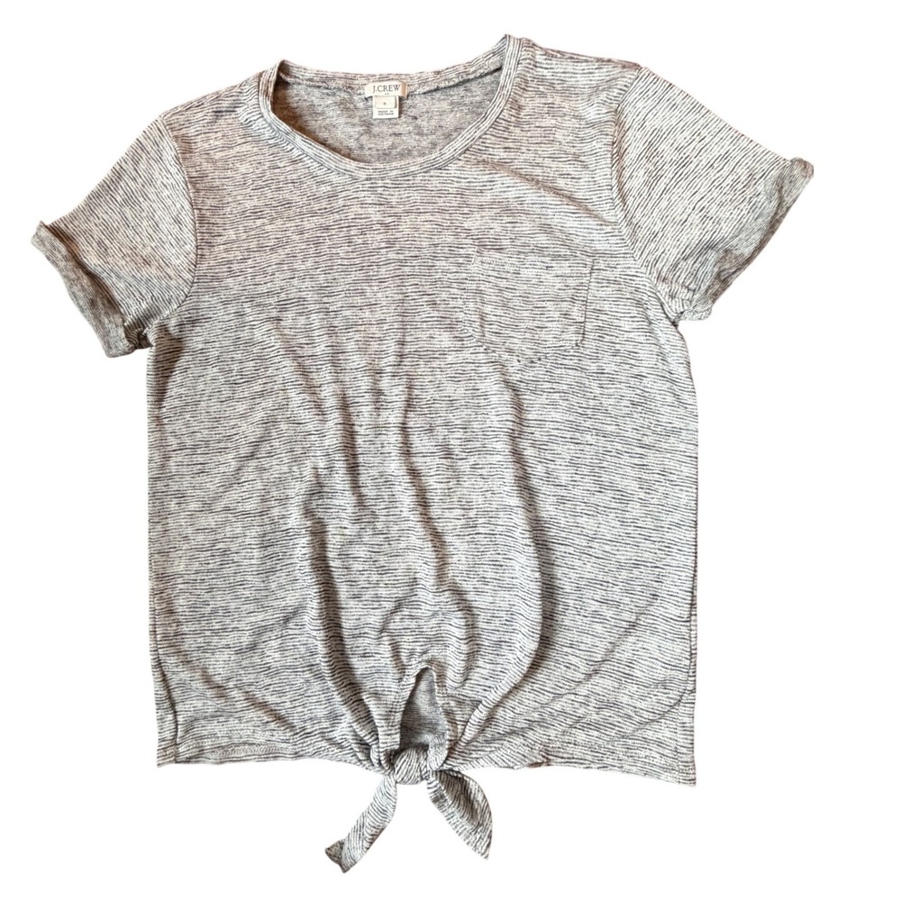 J. Crew Grey Striped Short Sleeve Front Tie Knot‎ Pocket T-Shirt Womens Small